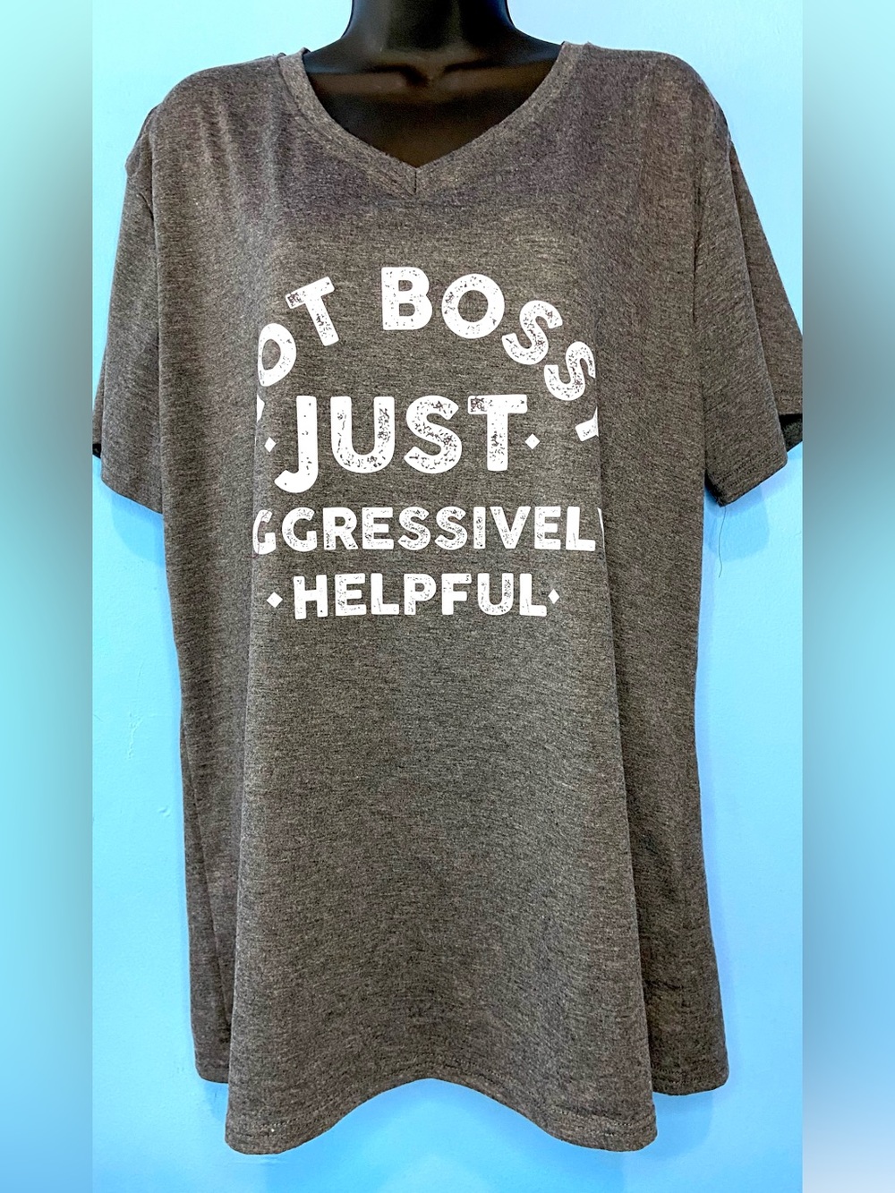Just Aggressively Helpful Graphic V-Neck Tee - Charcoal